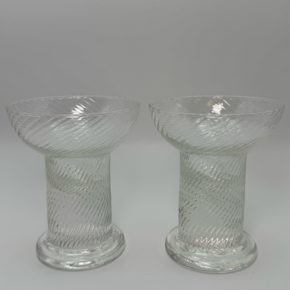 Vintage Swirl Glass Pedestal Candle Holders – Set of 2